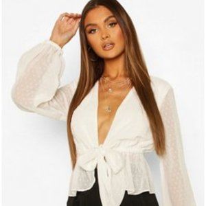 Front tie V-Neck Long Sleeve Shirt